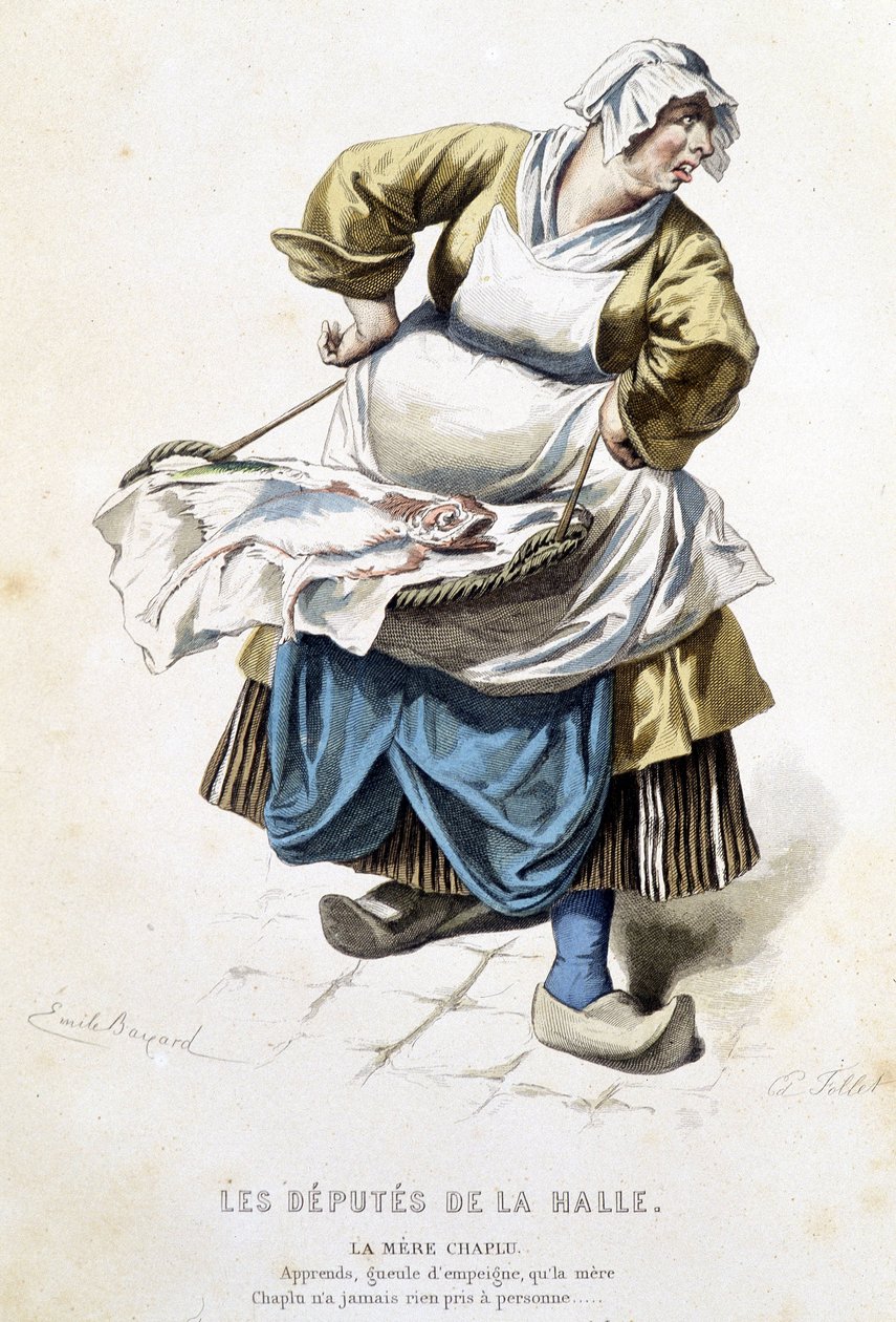A mãe Chaplu em "Les députés de la Halle" - em "Oeuvres complètes de Beaumarchais", desenhos de Emile Bayard, ed. Laplace Sanchez & cie, Paris de Emile Antoine Bayard