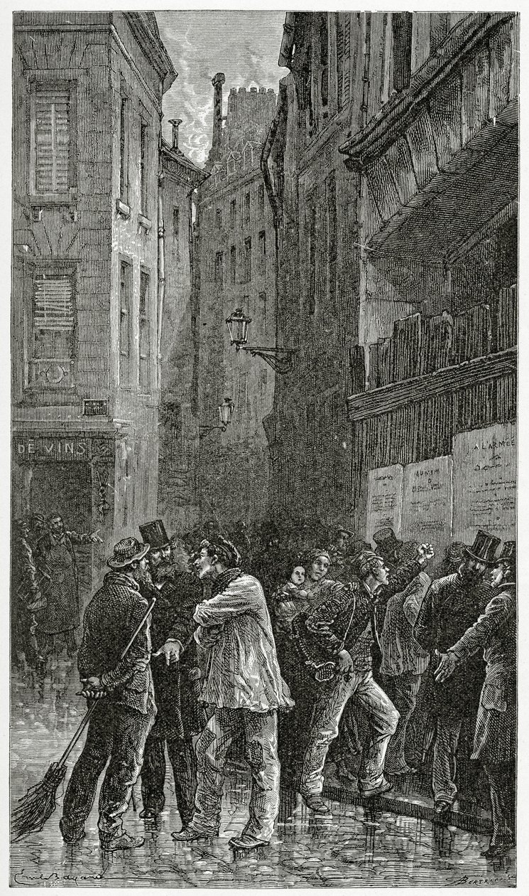 Cartazes - ilustração da história de um crime, do século XIX (gravura bw) de Emile Antoine Bayard