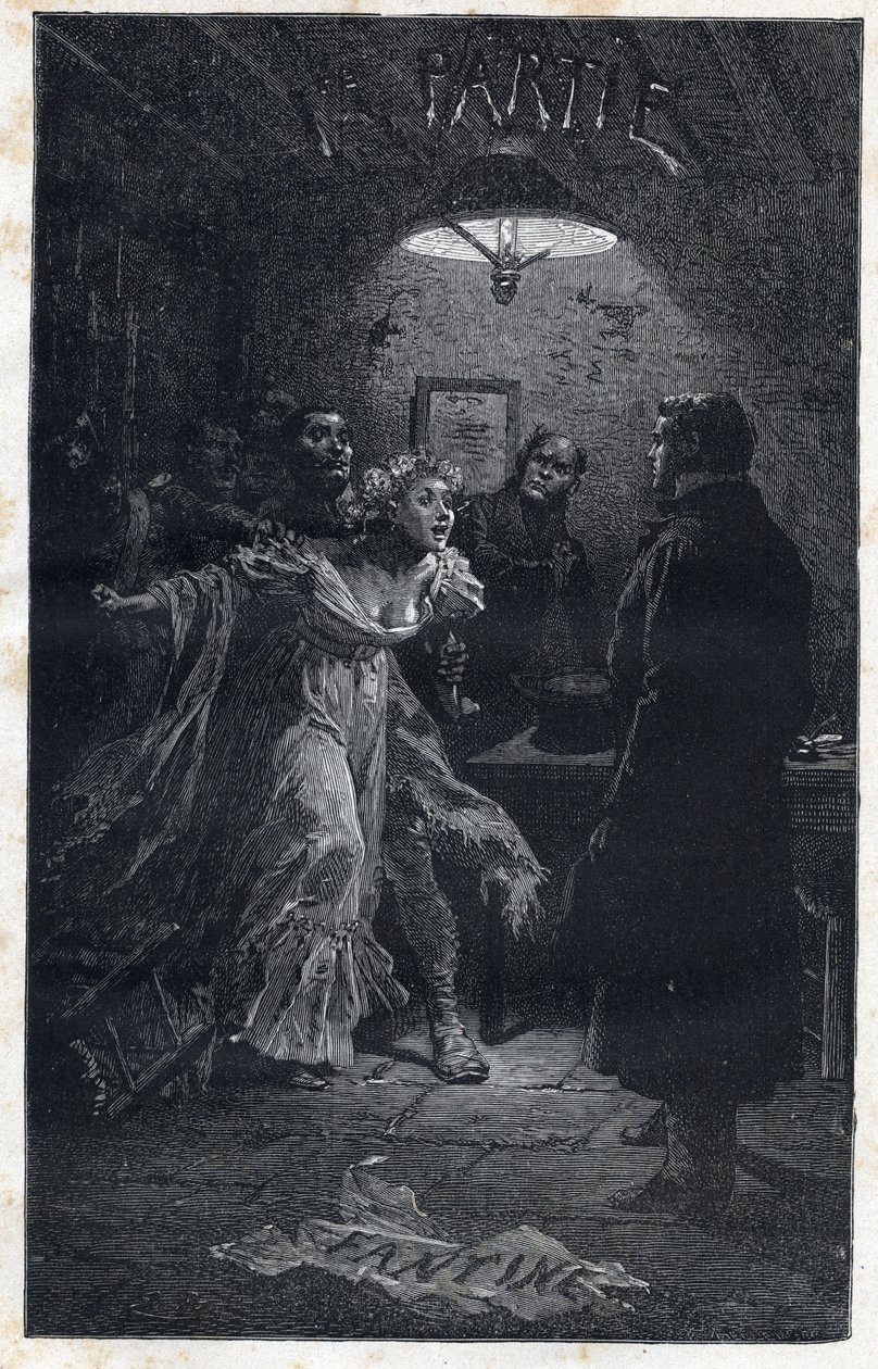 Monsieur Madeleine vem ao resgate de Fantine no momento de sua prisão por Javert - Ilustração de Emile Bayard (1837-1891) para "Les miserables - Premiere partie": Fantine" de Victor Hugo (1802-1885) 1862 de Emile Antoine Bayard