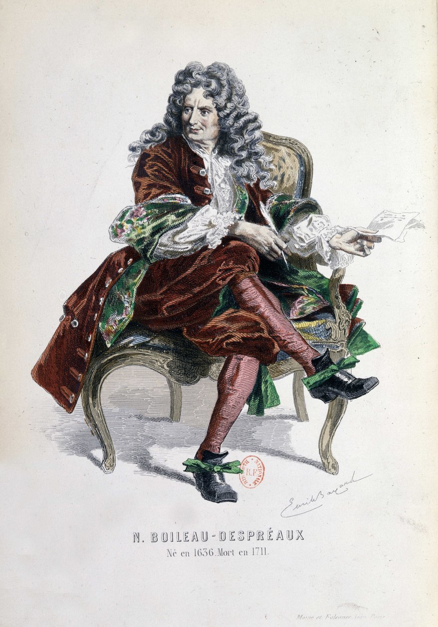 Retrato de Nicolas Boileau Despreaux (Boileau-Despreaux) (1636-1711) em "Obras de Nicolas Boileau" Paris 1873 (gravura) de Emile Antoine Bayard