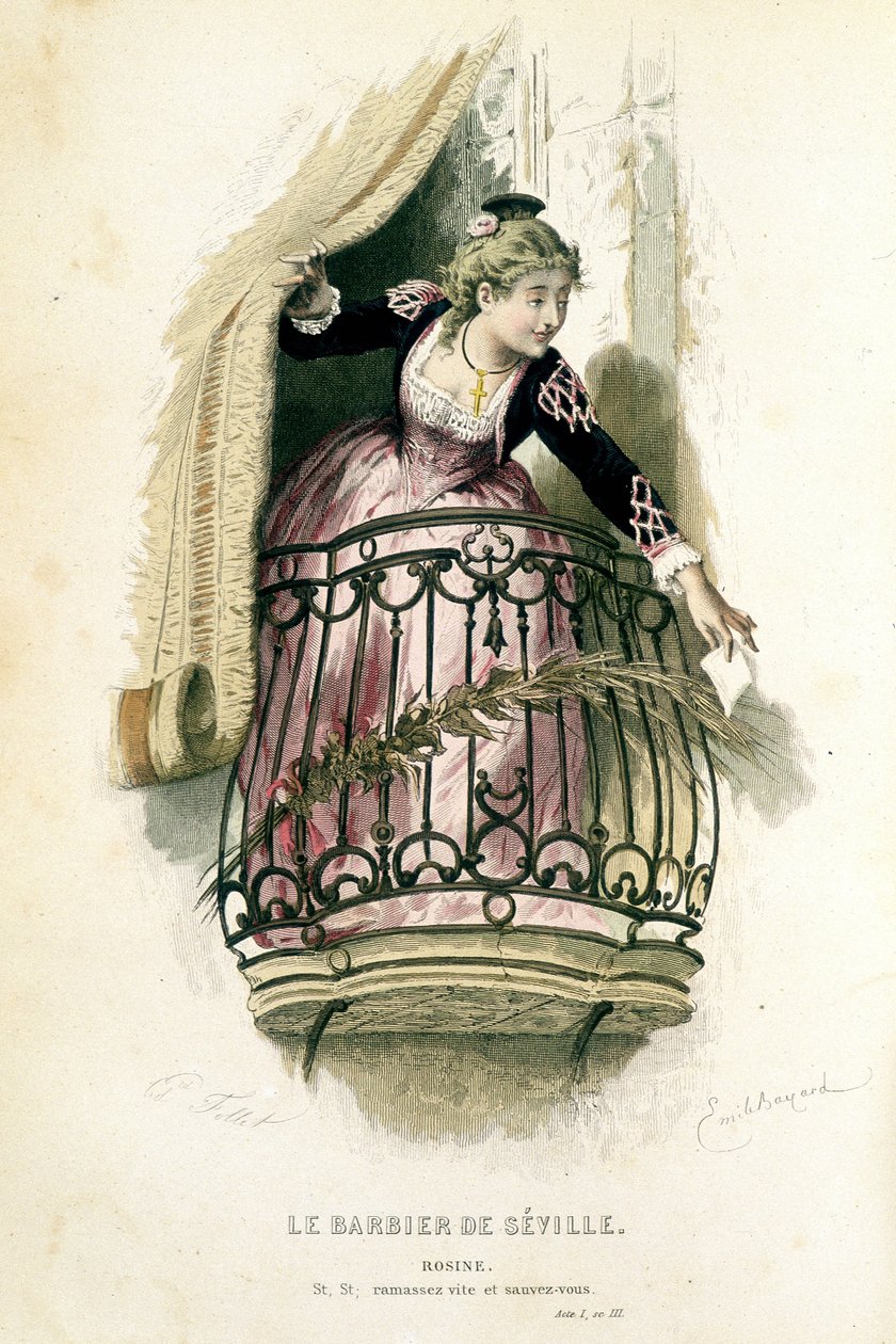 Rosine em "The Barber of Seville" - em "Oeuvres complètes de Beaumarchais", desenhos de Emile Bayard, ed. Laplace Sanchez & cie, Paris de Emile Antoine Bayard