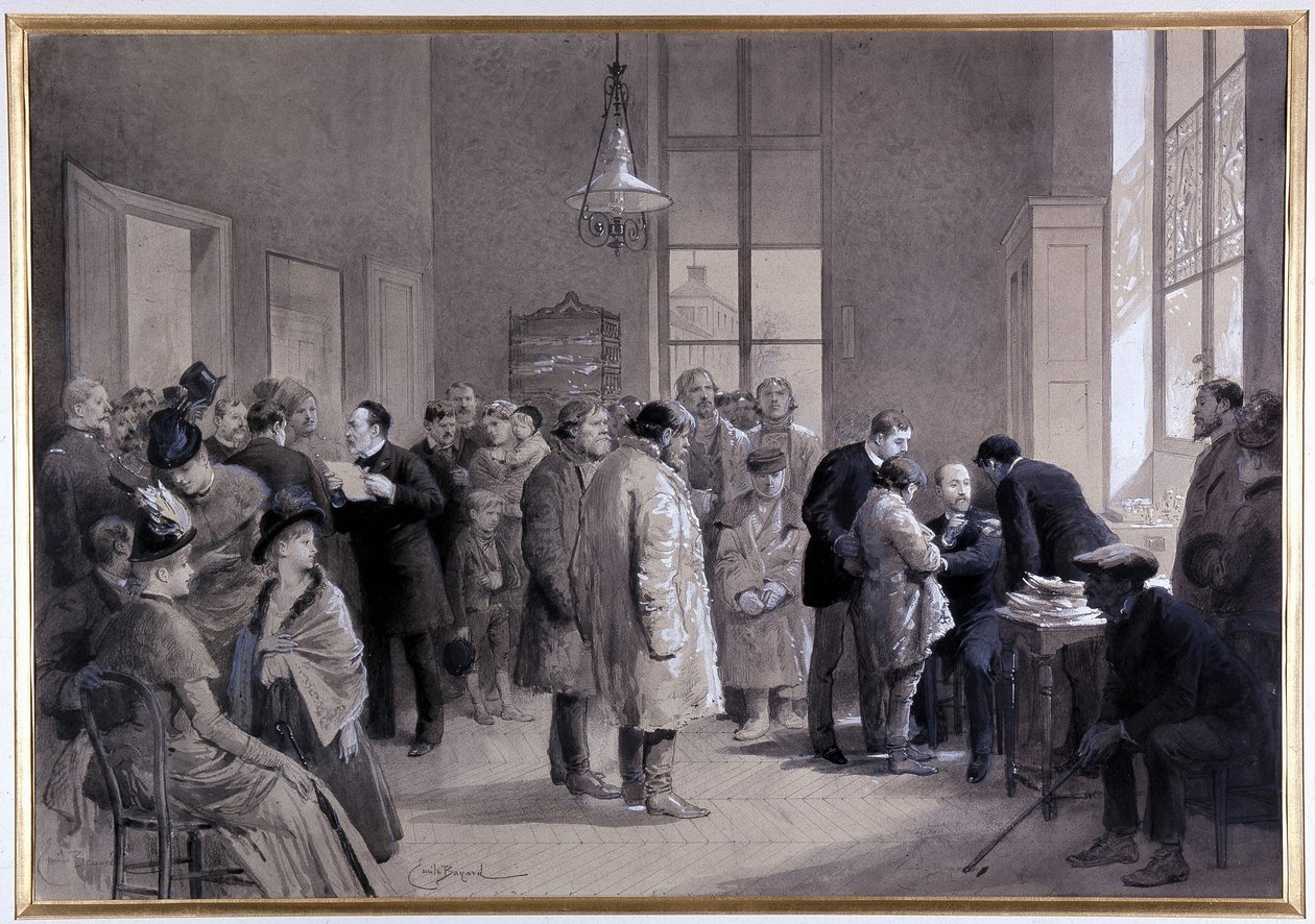 Cenas de inoculação no laboratório da Escola Normal em 1886 (desenho) de Emile Antoine Bayard