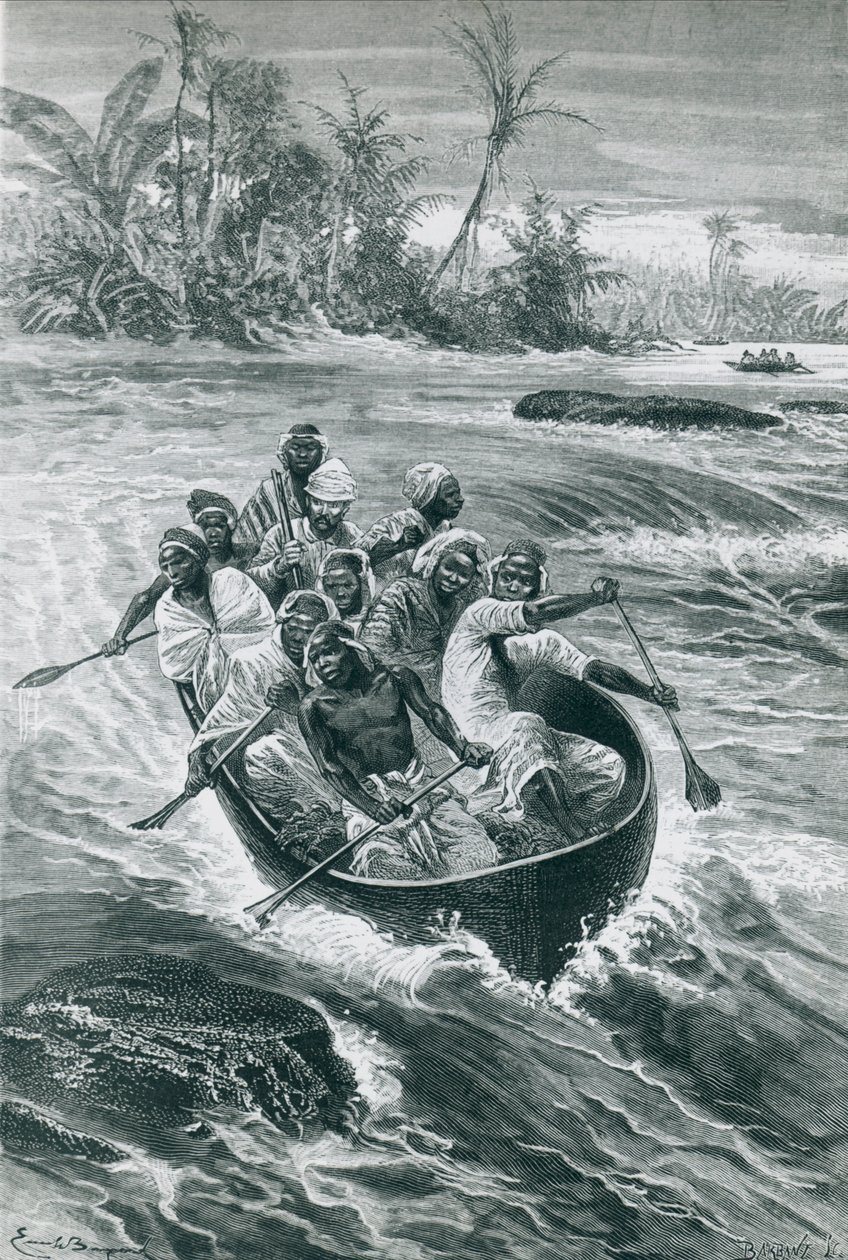 Stanley supera as corredeiras do rio Congo, desenhadas por Emile Bayard de Emile Antoine Bayard