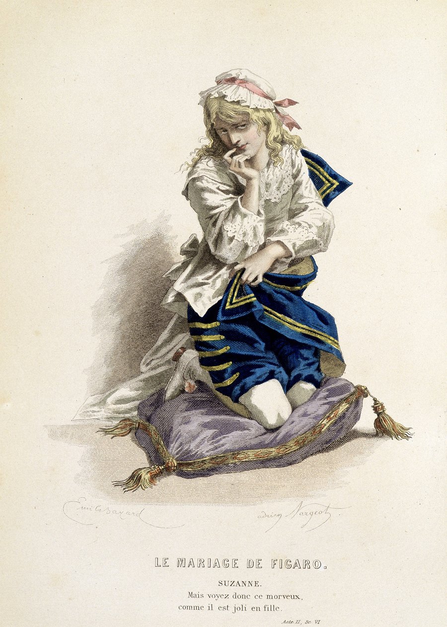 Suzanne em "Le mariage de Figaro" - em "Oeuvres complètes de Beaumarchais", desenhos de Emile Bayard, ed. Laplace Sanchez & cie, Paris de Emile Antoine Bayard