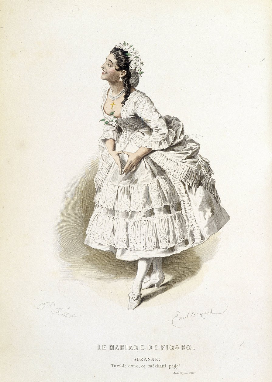Suzanne em "Le mariage de Figaro" - em "Oeuvres complètes de Beaumarchais", desenhos de Emile Bayard, ed. Laplace Sanchez & cie, Paris de Emile Antoine Bayard