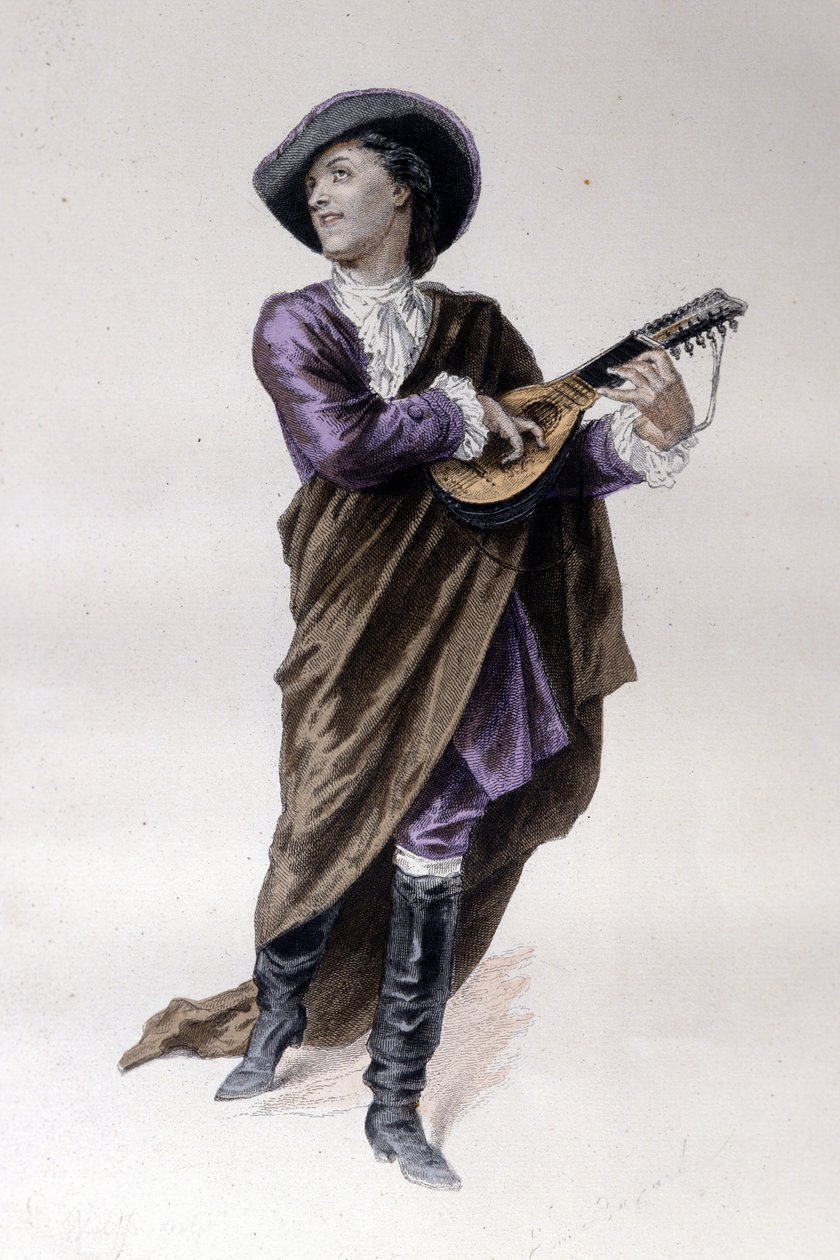 O Conde de Almaviva, personagem do barbeiro de Sevilha de Beaumarchais (1732 - 1799), criado em 1773. Ilustração de Emile Bayard. de Emile Antoine Bayard
