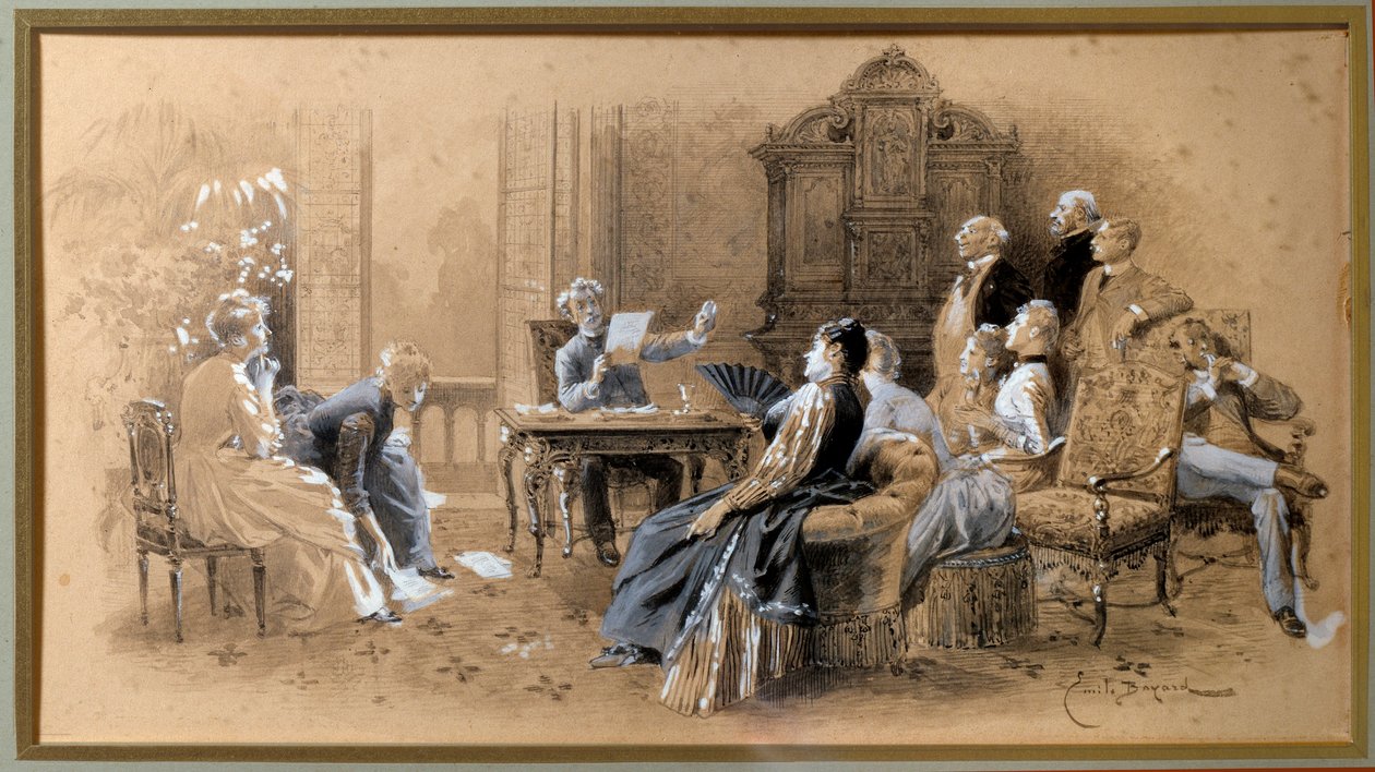 O escritor Alexandre Dumas Jr. (1824-1895) lendo suas obras Lavis d