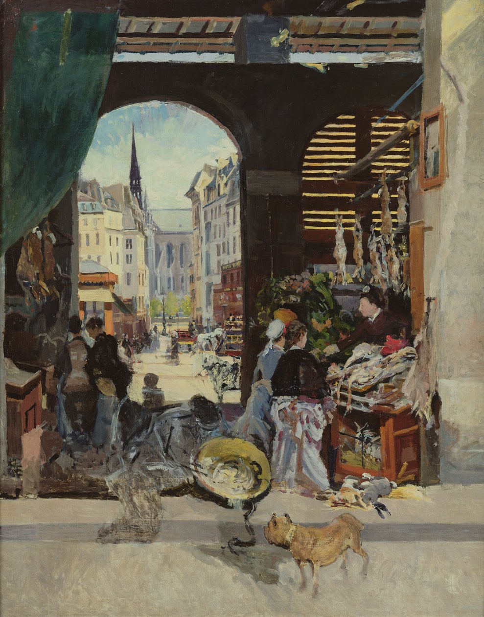 O mercado de Carmes, rua Maubert de Emile Antoine Guillier