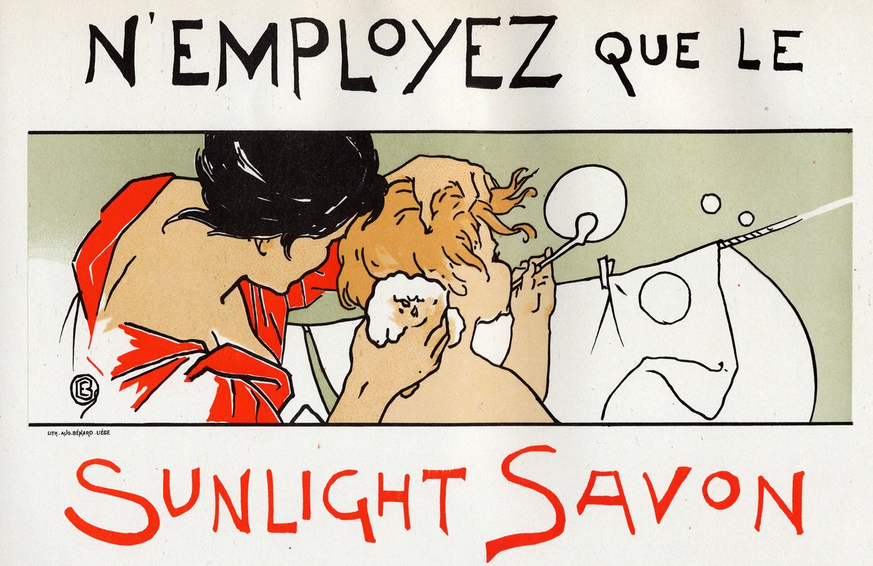 Criança no seu banho, anúncio de sabonete Sunlight, final do século XIX (cartaz) de Émile Berchmans