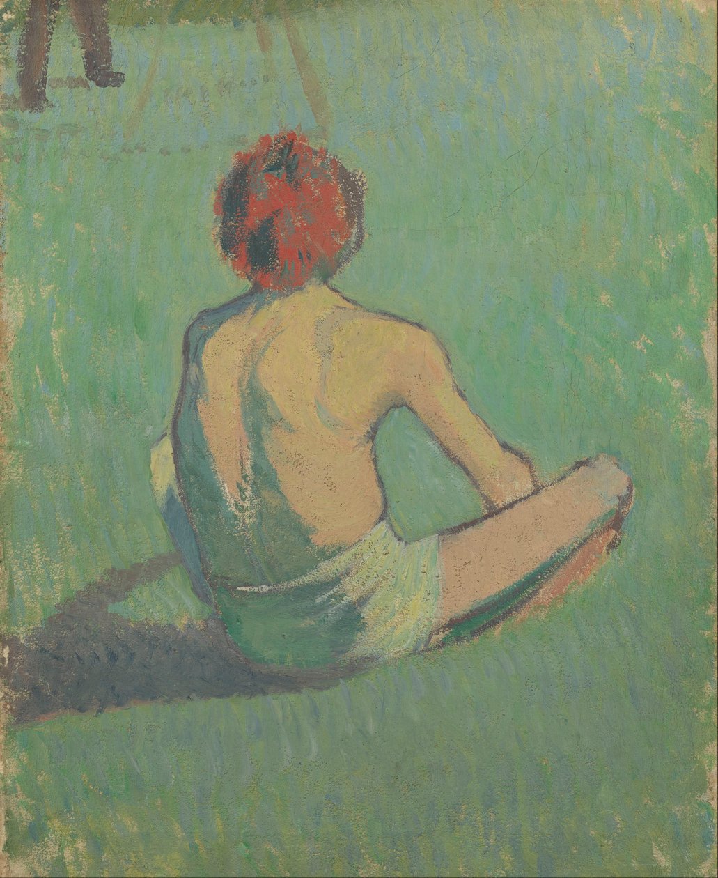 Menino sentado na grama de Emile Bernard