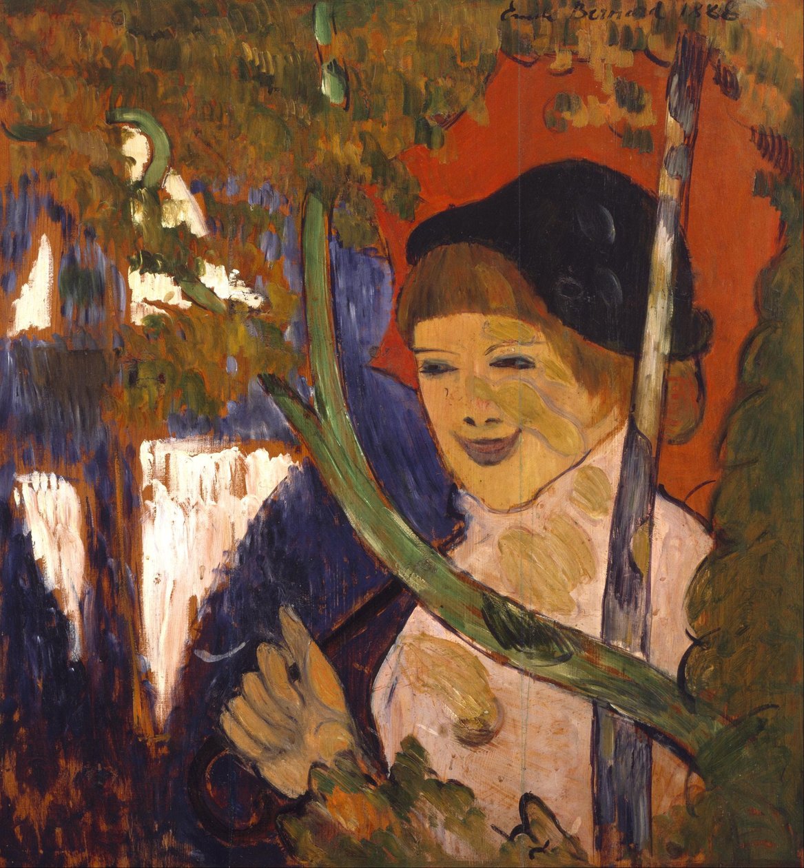 Garota bretã com guarda-chuva vermelho de Emile Bernard