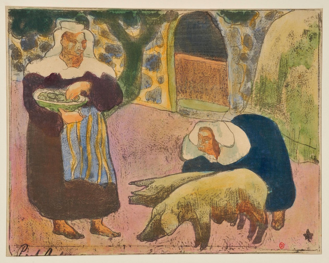 Mulheres da Bretanha a alimentar os porcos de Emile Bernard