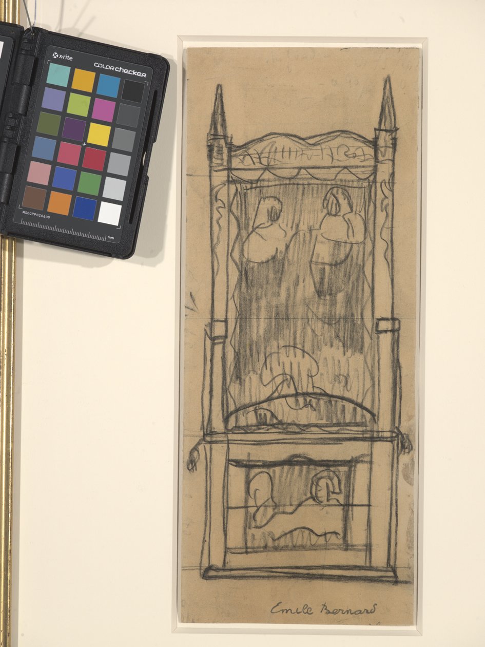 Design Para Um Gabinete/Chair (carvão negro sobre papel tecido bronzeado) de Emile Bernard