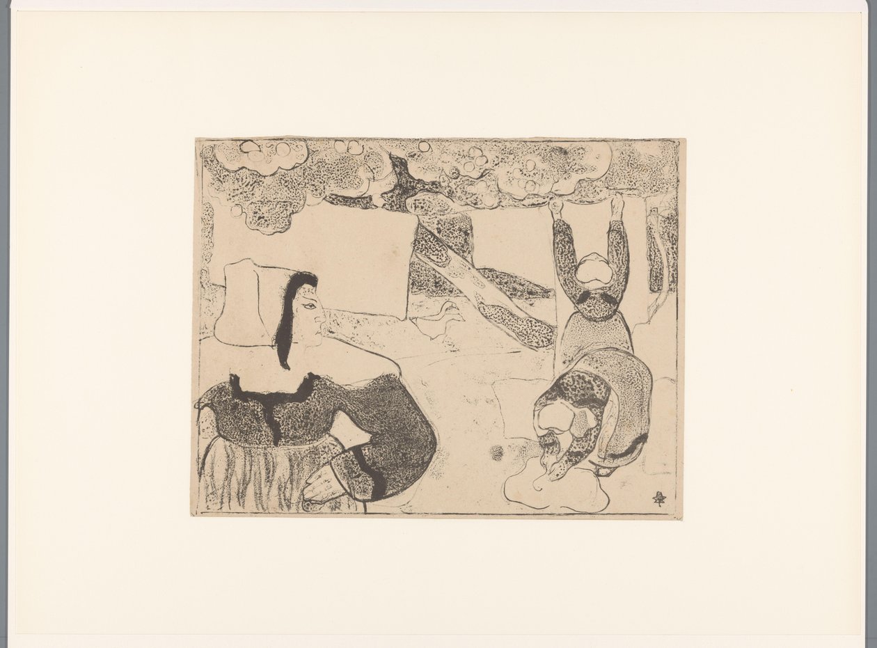 Três mulheres bretões penduram roupa suja
Le linge
Mulheres bretões (título da série)
Bretonneries (título da série) de Emile Bernard