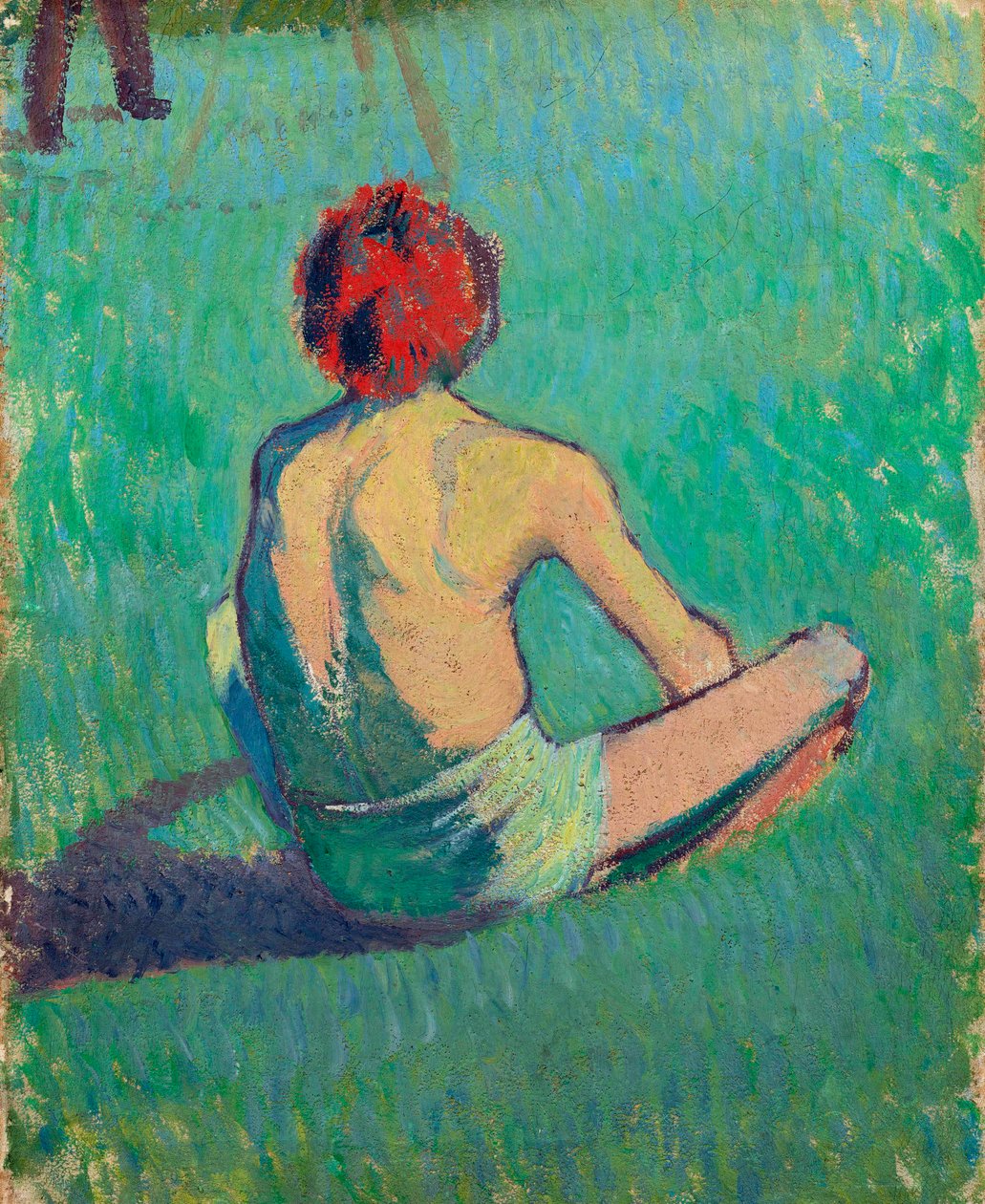 Rapaz sentado na relva - Pintura de Emile Bernard (1868-1941), óleo sobre tela de Emile Bernard