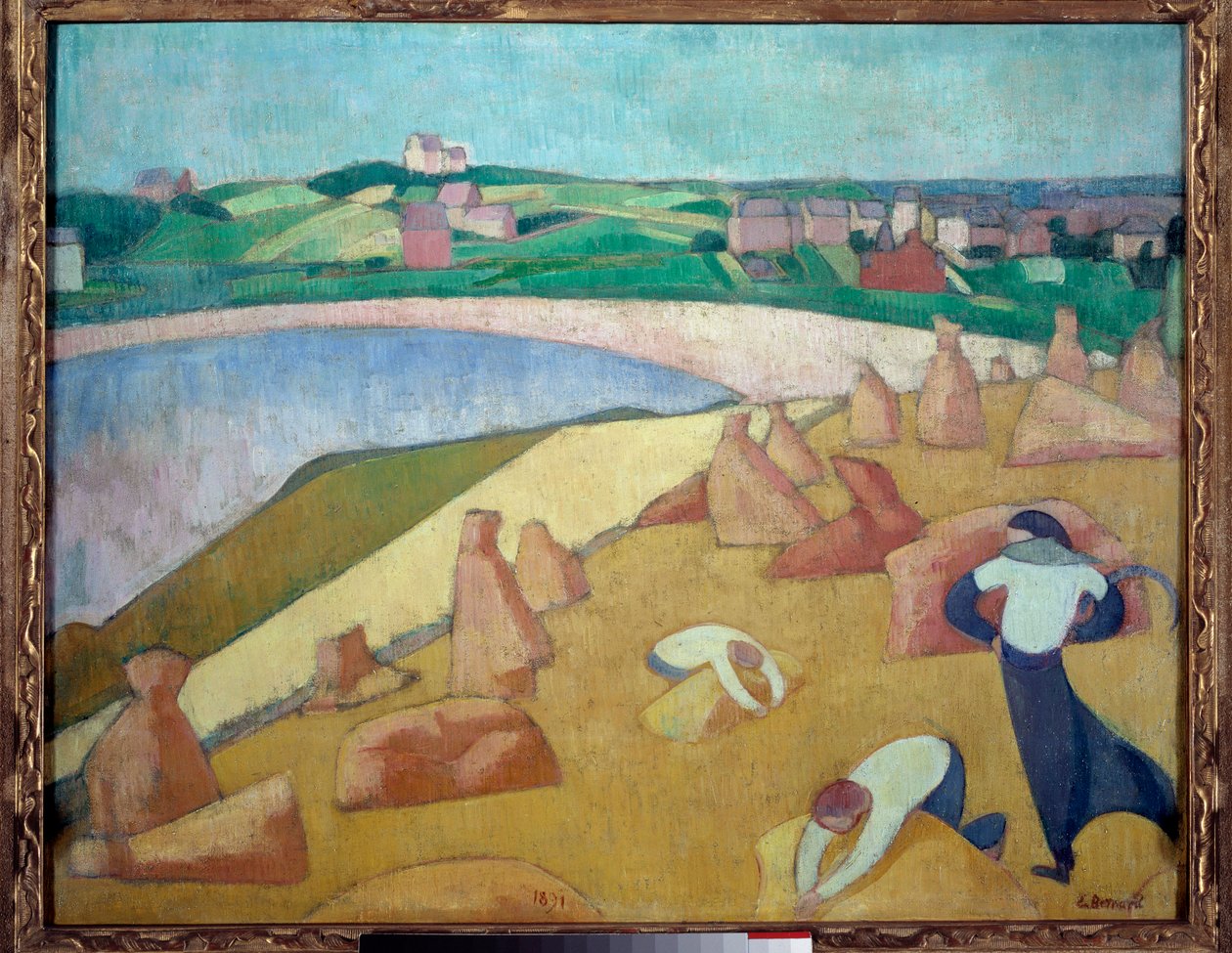 Colheita junto ao mar, Saint Briac sur mer em 1891. Pintura de Emile Bernard (1868-1941) de Emile Bernard