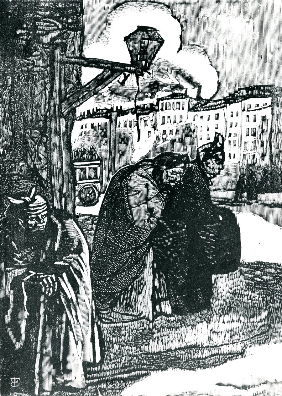 Ilustração para Poemas de Charles Baudelaire (1821-67) (xilogravura) (foto a p/b) de Emile Bernard