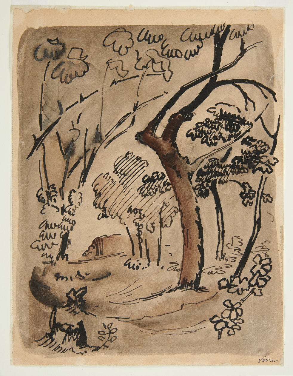 Paisagem com árvores, c. 1890-95 (caneta e tinta sobre papel) de Emile Bernard