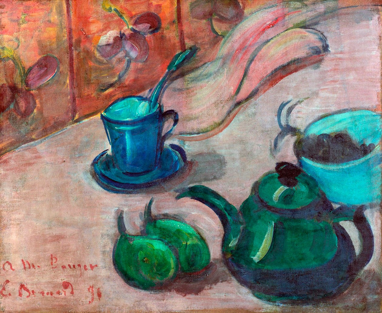 "Nature morte a la theiere, tasse et fruit" ( Natureza morta a la theiere, tasse et fruit) Peinture d