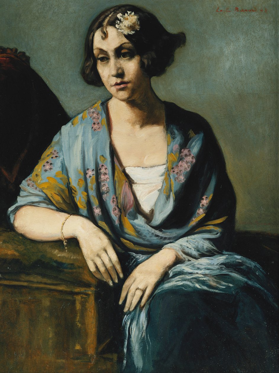 Retrato de uma jovem mulher, apoiando-se no cotovelo; Retrato de jovem Accoudee, 1928 de Emile Bernard