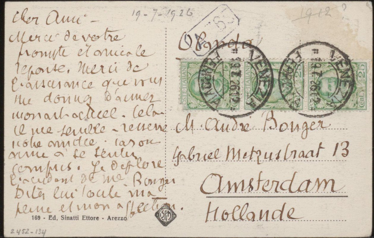 Bilhete-postal para Andries Bonger de Emile Bernard
