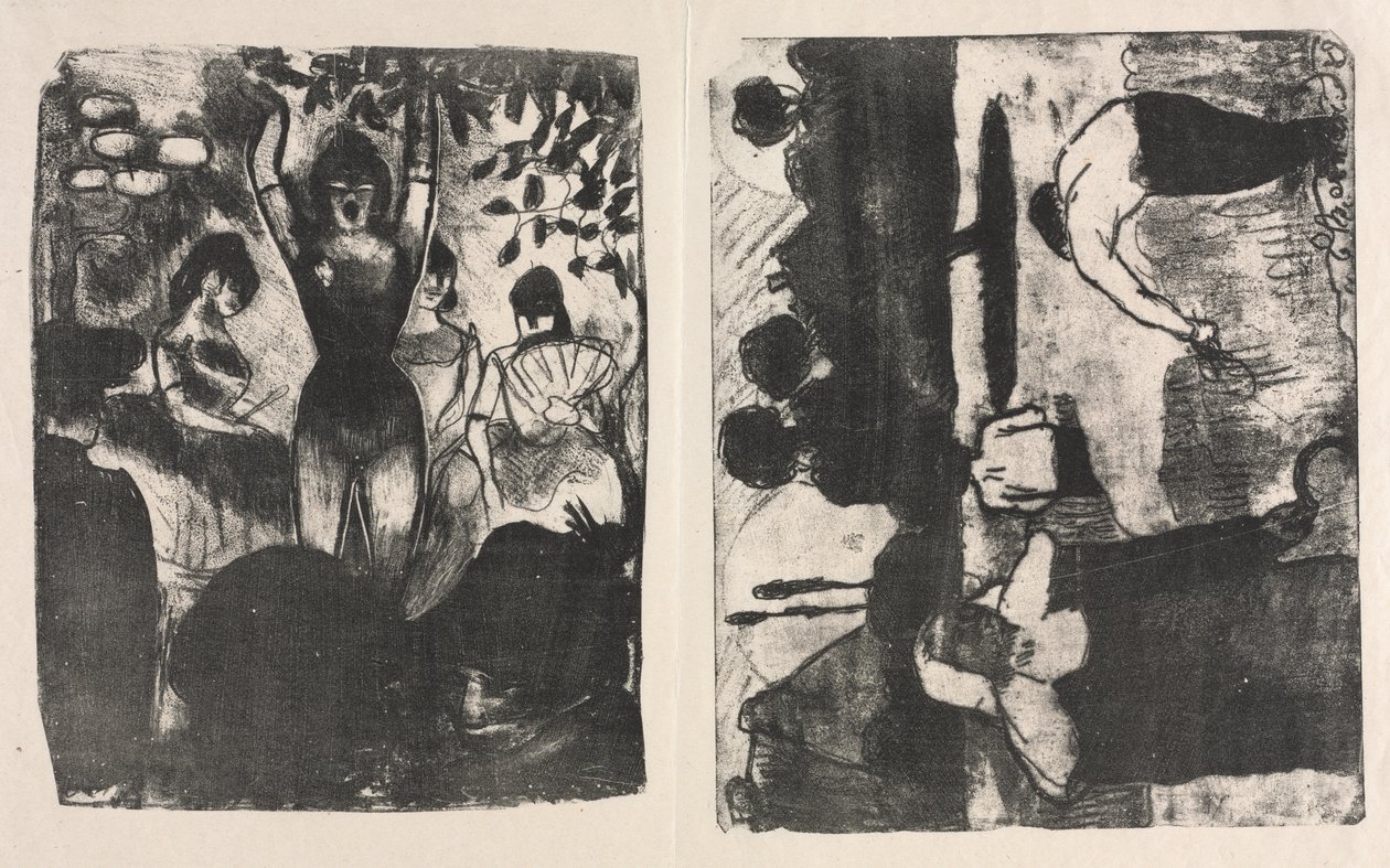 Cantor no Café-Concert e The Harvesters (Les Moissonneurs) de Emile Bernard