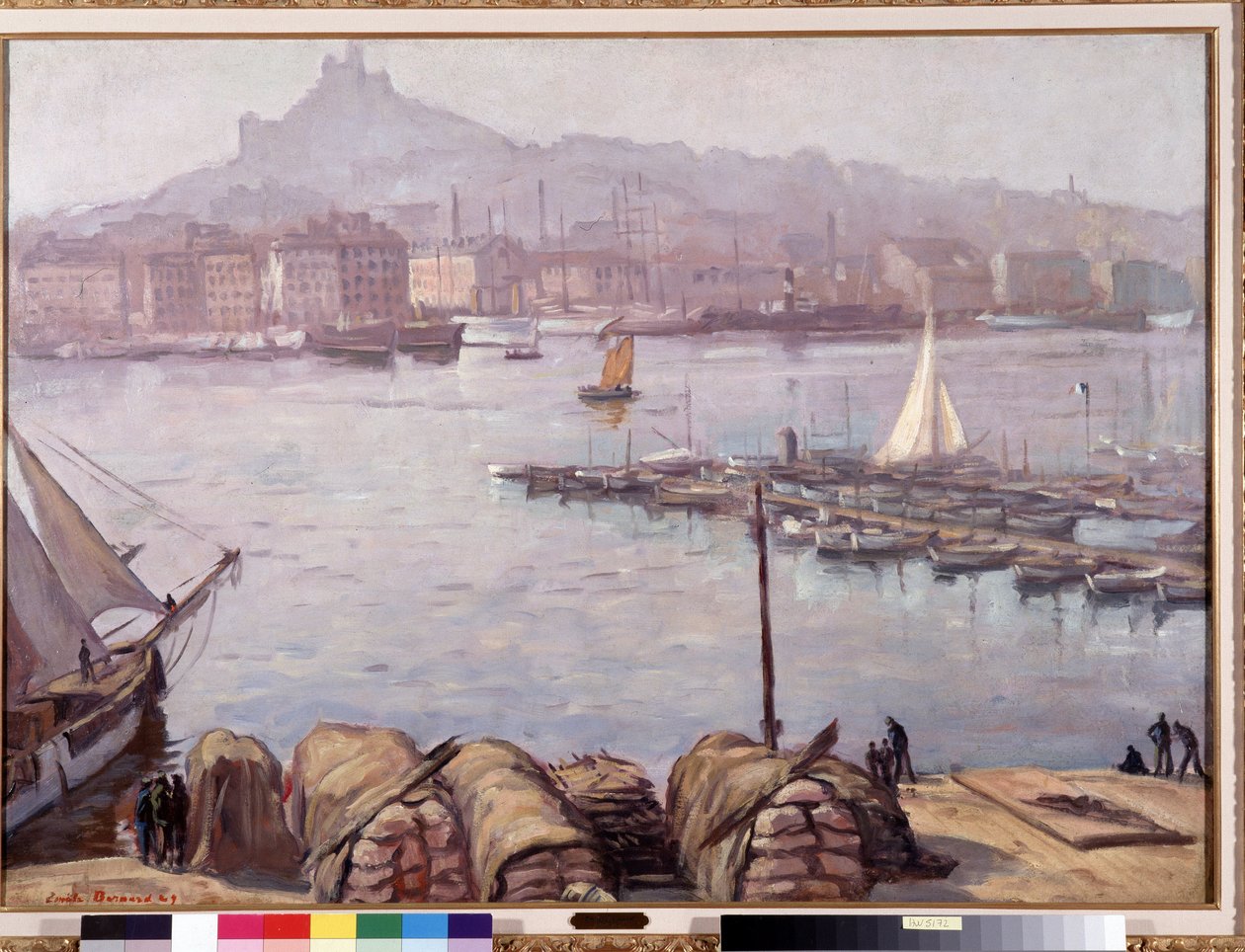 O antigo porto de Marselha e Notre Dame de la Garde (Notre-Dame-de-la-Garde), também chamado "A Boa Mãe" Pintura de Emile Bernard (1868-1941) 1929 Dim. 77,5x107 cm Menção obrigatória: Colecção Fundação Respeitos da Provença, Marselha de Emile Bernard
