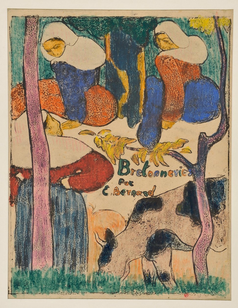 Drei Frauen und eine Kuh auf einer Wiese de Emile Bernard