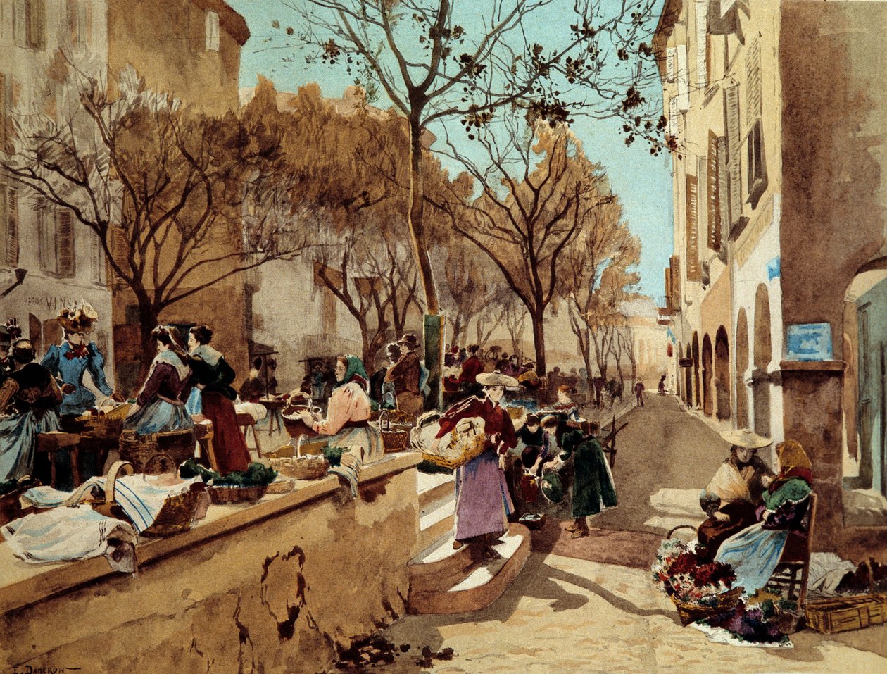 Um Dia de Caminhada na Provença no século XIX Pintura de Emile Charles Dameron (1848-1908) Paris do final do século XIX, artes decorativas de Emile Charles Dameron