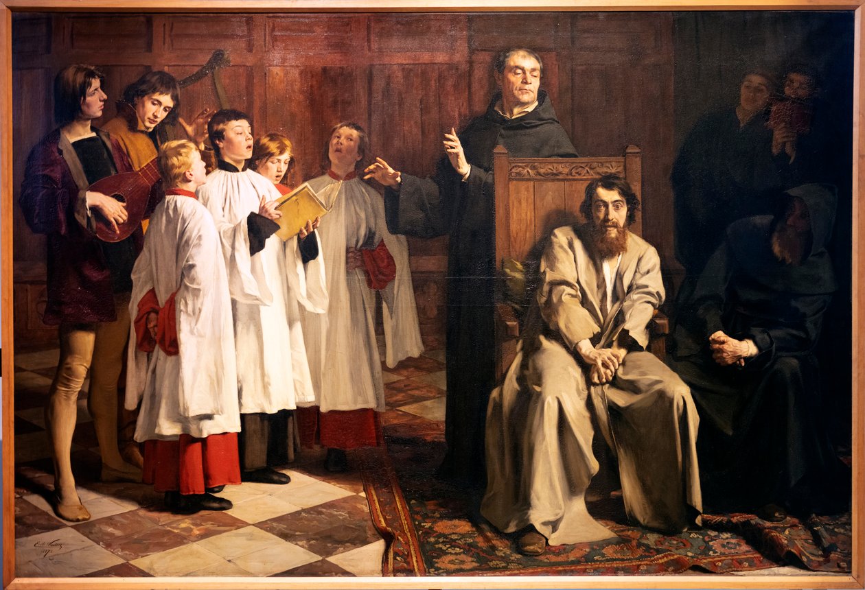 Emile Wauters. Hugo van der Goes no Claustro Vermelho. 1872. Óleo sobre tela. (óleo sobre tela) de Emile Charles Wauters