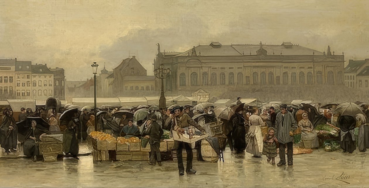 O mercado em frente ao teatro em Antuérpia de Emile Claus