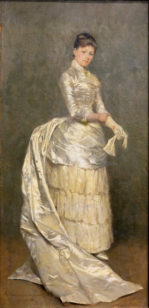 Retrato da Sra. Claus no seu vestido de noiva de Emile Claus