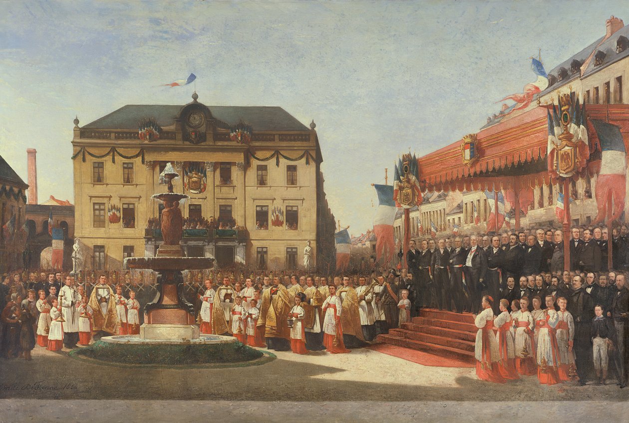 Cerimónia de inauguração das águas do rio Lys em Roubaix em 1864, 1864 de Emile Defrenne