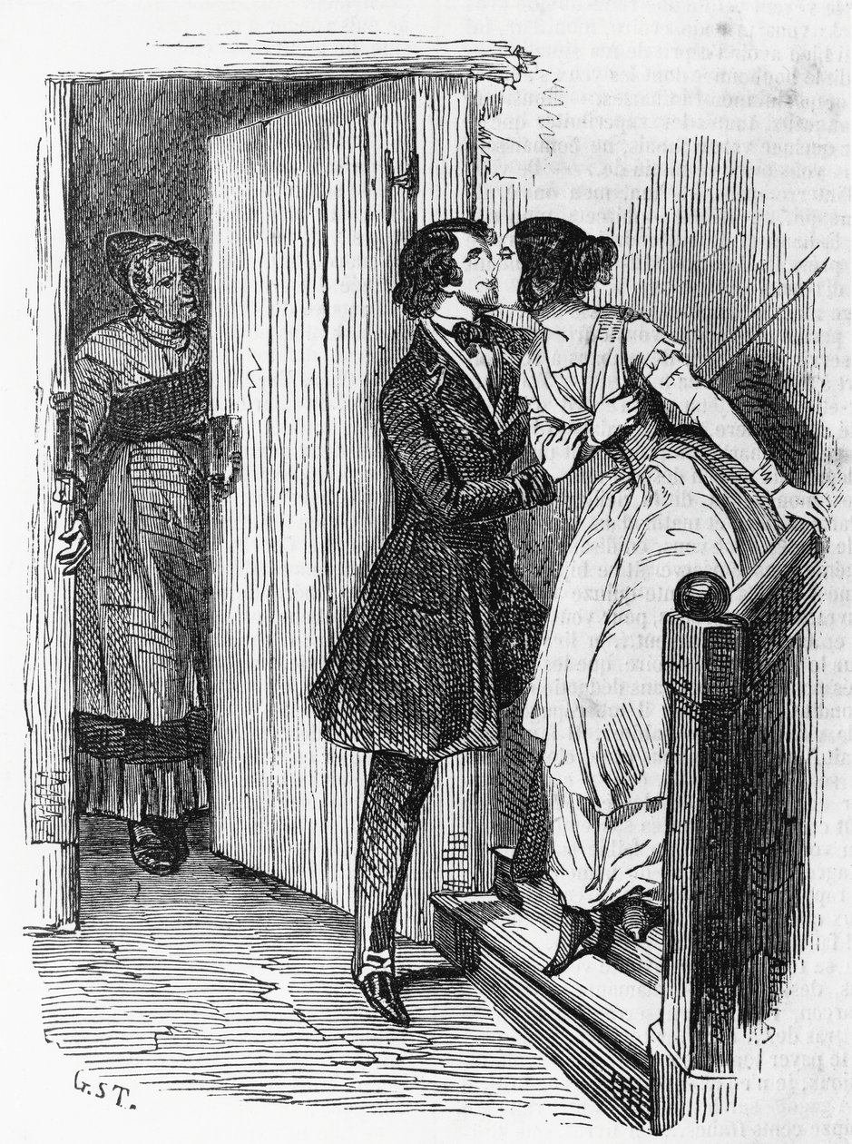 Ilustração para Eugenie Grandet, romance de Honore de Balzac (1799-1850) da colecção multi-volumes intitulada Human Comedy, gravura de Emile Deschamps (1822-1893) de Emile Deschamps