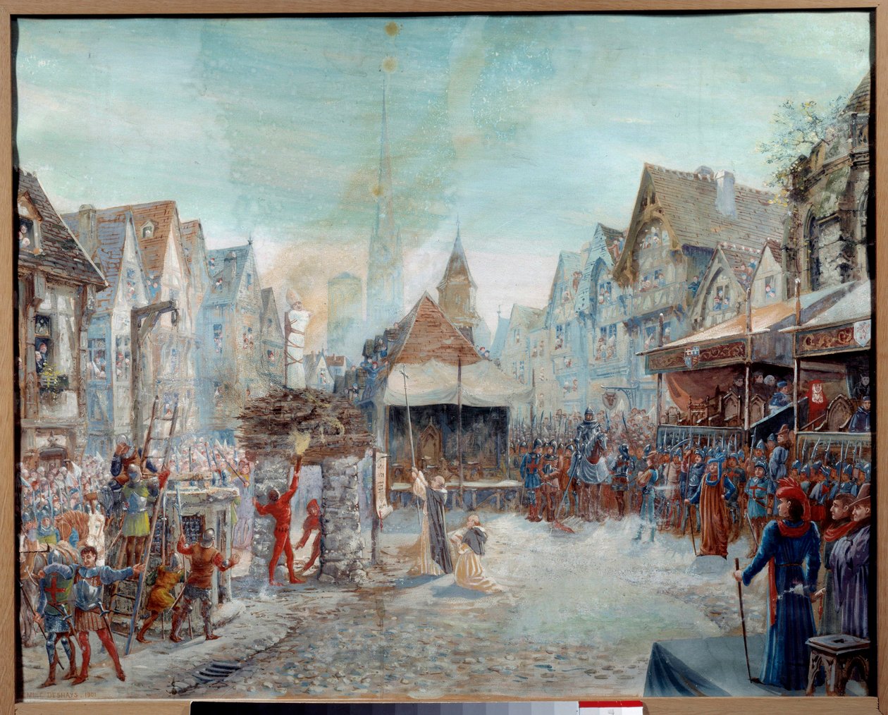 Guerra dos Cem Anos: "Joana of Arc (1412-1431) é liderada no talho" (Place du Vieux-Marche em Rouen). Pintura por Emile Deshays (1875-1946) 1901. Sol. 0,73x0,6 m Rouen, Musee des Beaux Arts Atenção! A utilização desta obra pode ser sujeita a uma terceira p de Emile Deshays