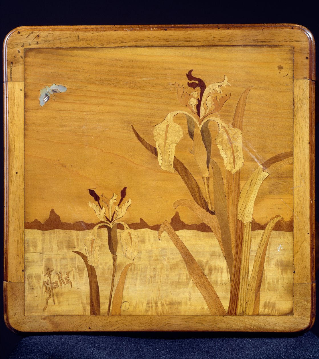 Mesa estilo Art Nouveau, de Emile Galle (1846-1904), nogueira com acabamento em folheado e várias madeiras, detalhe, França, século 20 de Emile Galle