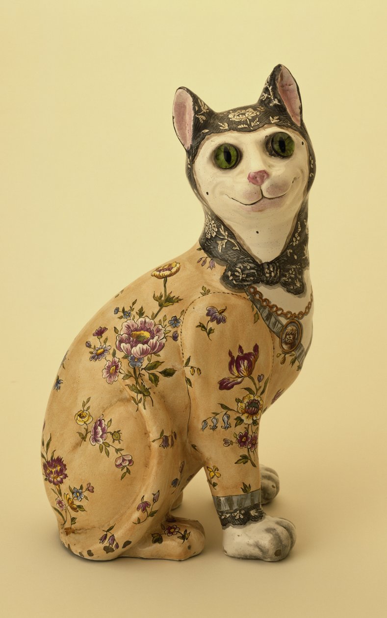 Figura de um gato (faiança de estanho vidrada) de Emile Galle