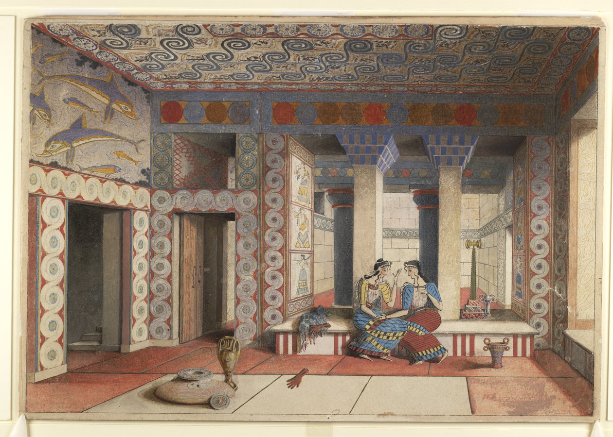Pintura da reimaginada Megaron da Rainha do Palácio de Minos em Knossos de Emile Gilliéron