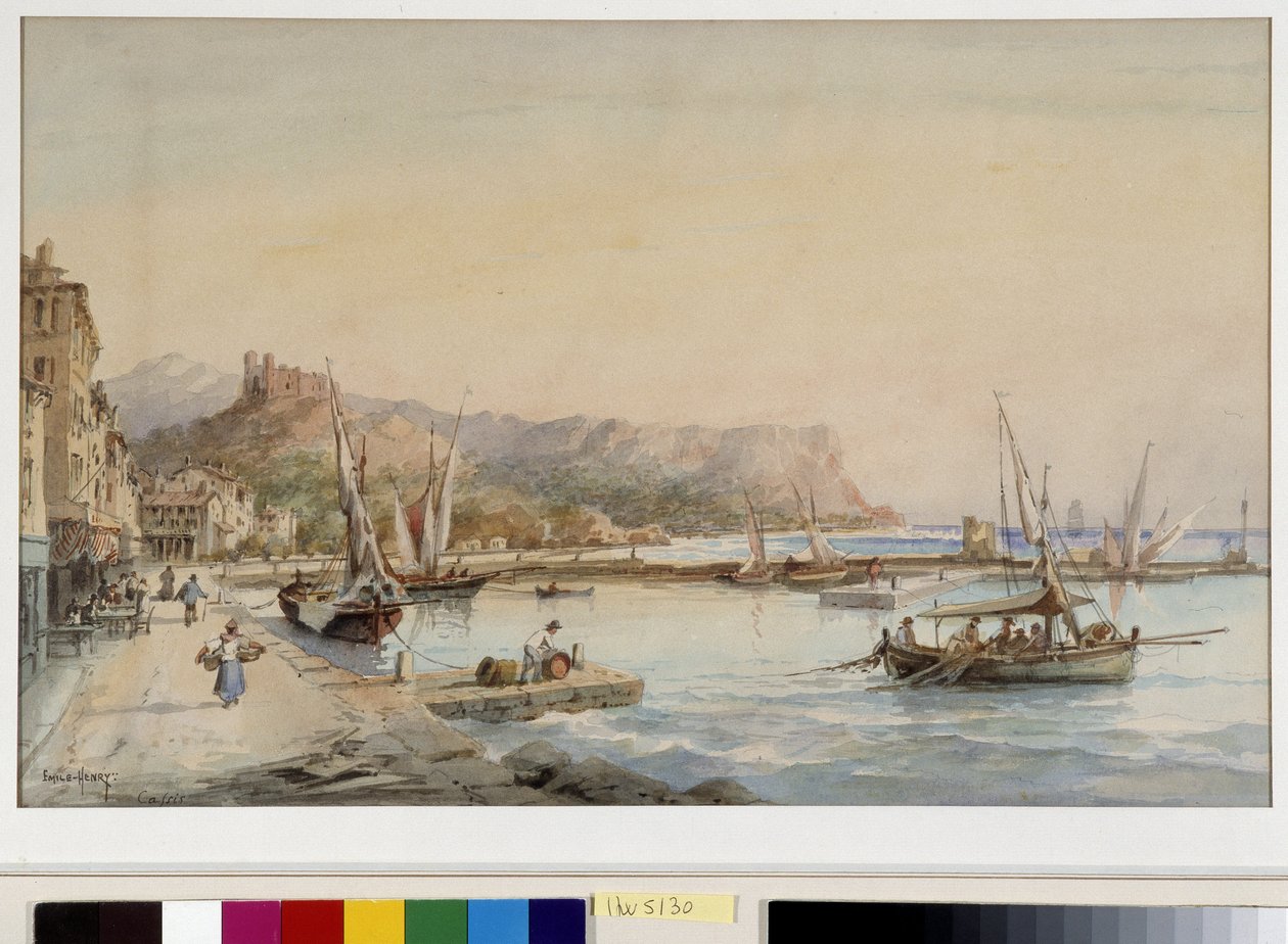 Vista do porto de Cassis Aquarela de Emile Henry (1822-1920) Fundação a respeito de Provence, Marselha de Emile Henry