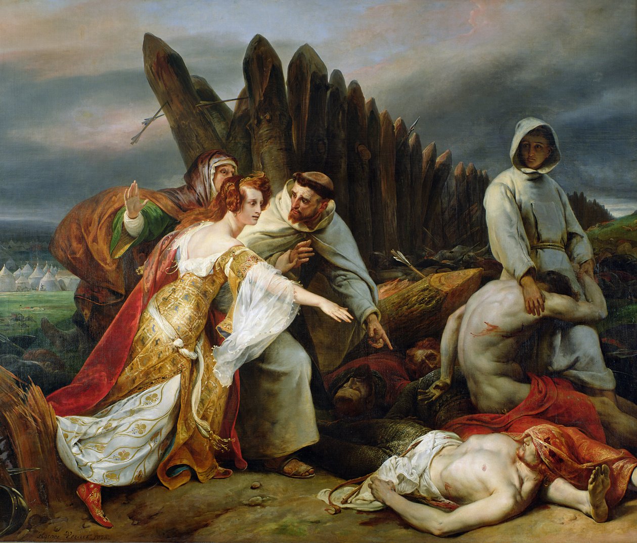 Edith Encontrando o Corpo de Harold, 1828 de Emile Jean Horace Vernet
