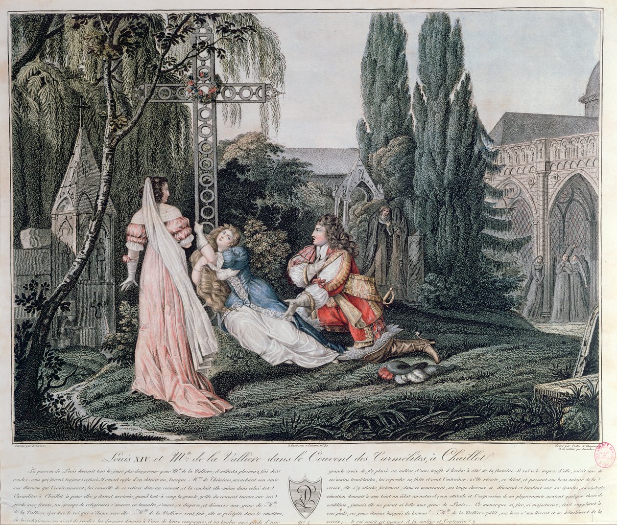 Luís XIV em busca de Louise de la Valliere que se refugiara depois de uma briga em 1662 com o rei no convento carmelita de Chaillot de Emile Jean Horace Vernet