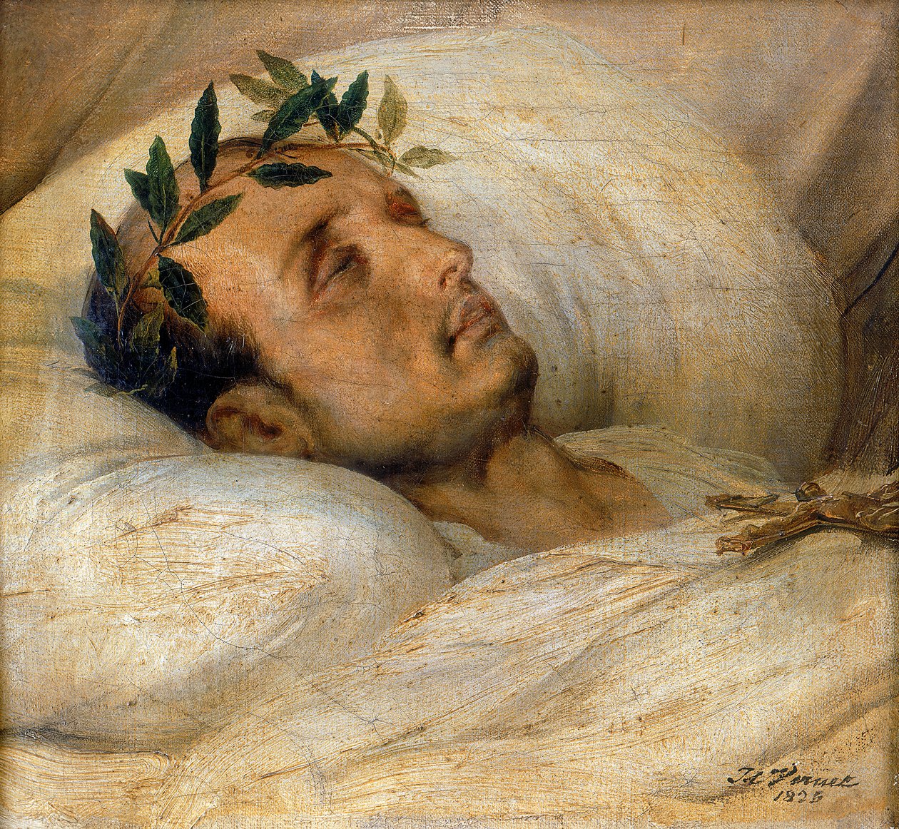 Napoleão em seu leito de morte, em maio de 1821. de Emile Jean Horace Vernet