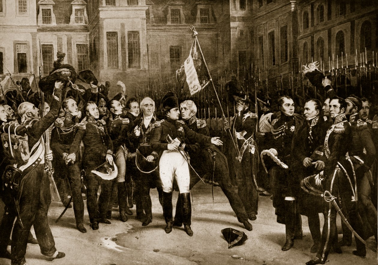 A despedida de Napoleão aos seus generais em Fontainbleau, 1814, ilustração da "Hutchinson&39;s Story ofthe British Nation", c.1923 de Emile Jean Horace Vernet