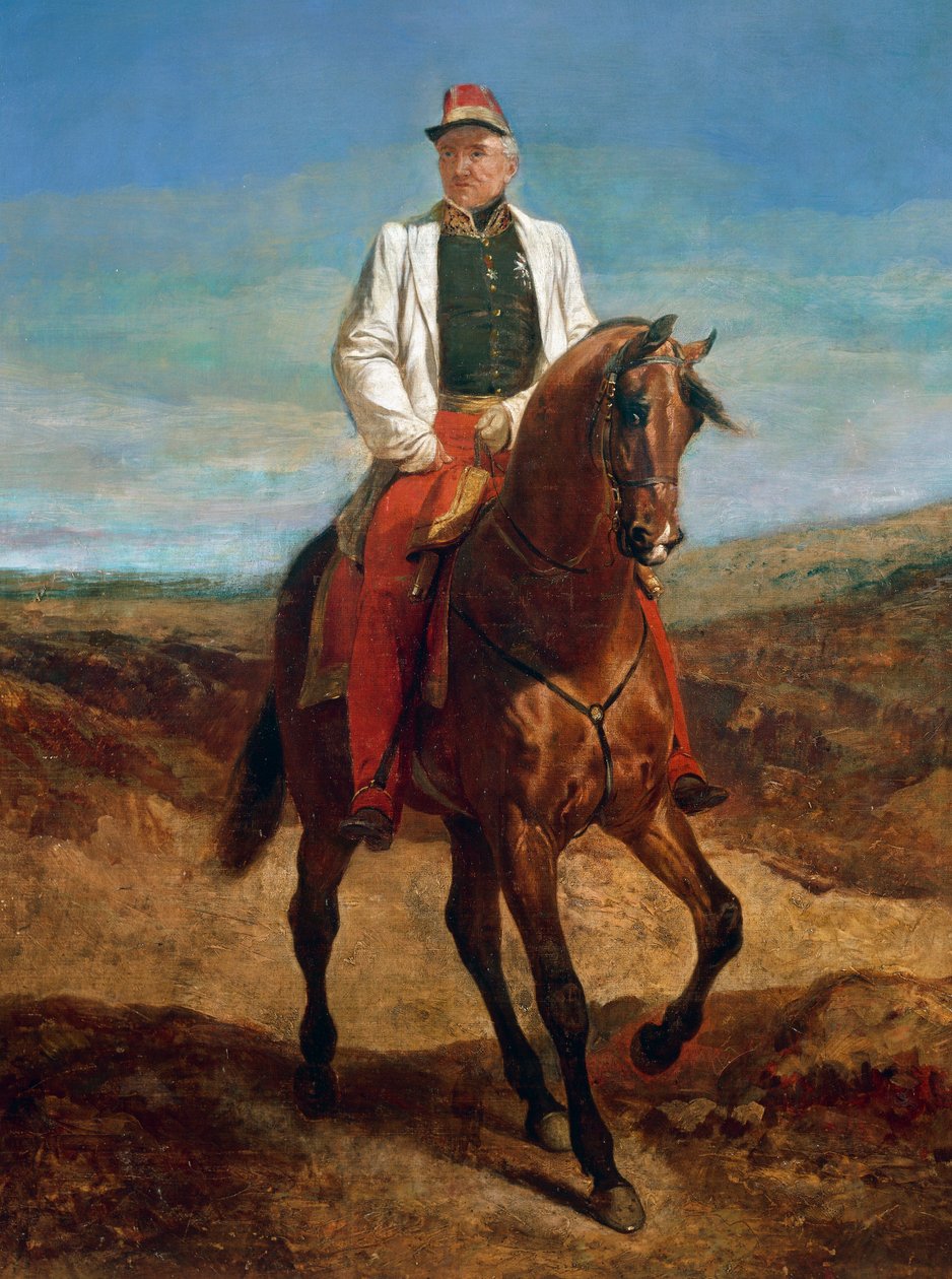 Retrato equestre de Thomas Robert Bugeaud de la Piconnerie (1784-1849), duque de Isly em 1844, marechal de França em 1843, governador-geral da Argélia. de Emile Jean Horace Vernet