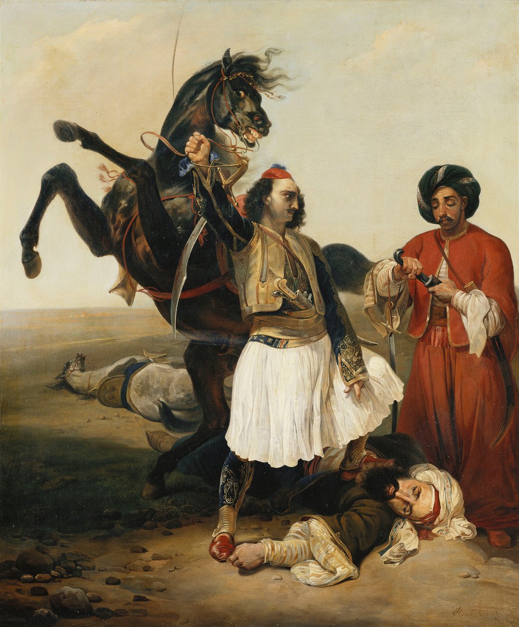 O Giaour, conquistador de Hassan; Le Giaour, vencedor de "Hassan, de Emile Jean Horace Vernet