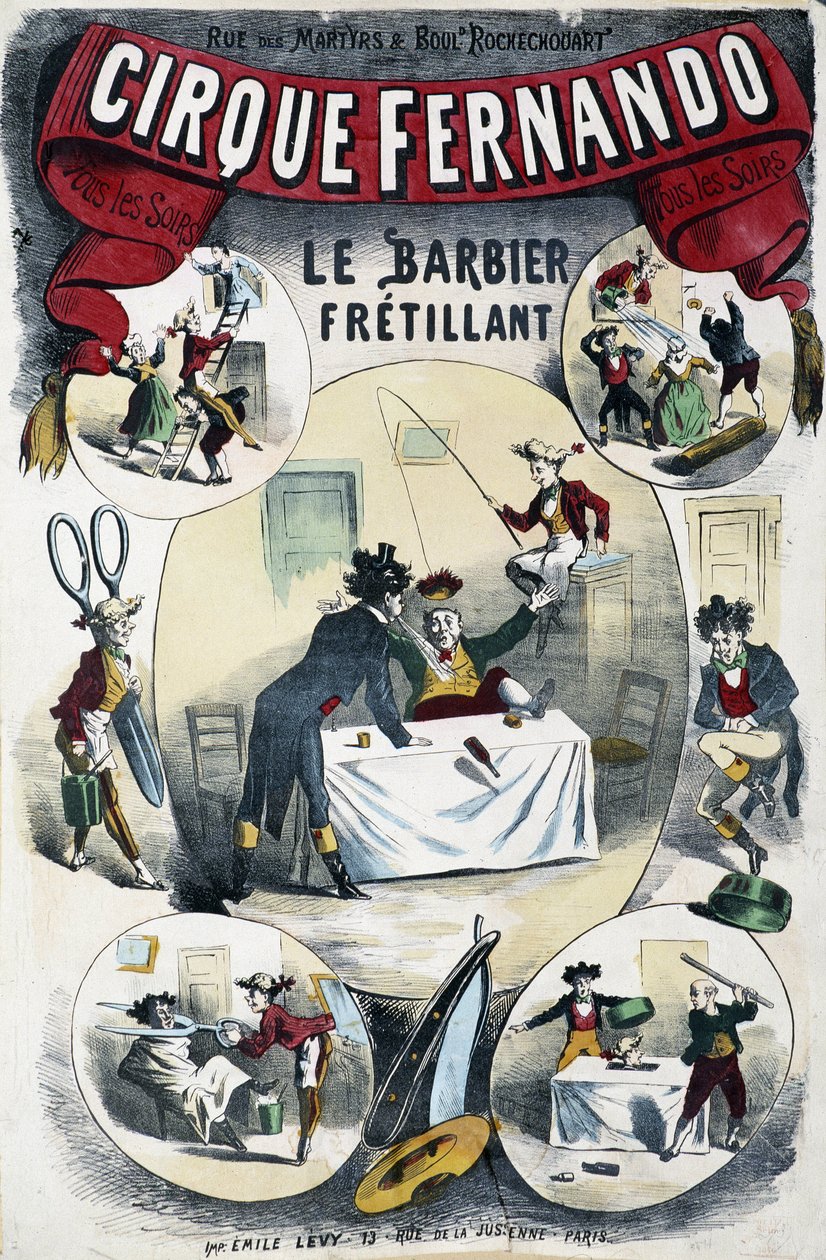 Cirque Fernando: O Barbeiro Escritor - Cartaz de Lévy, final do século XIX de Emile Levy