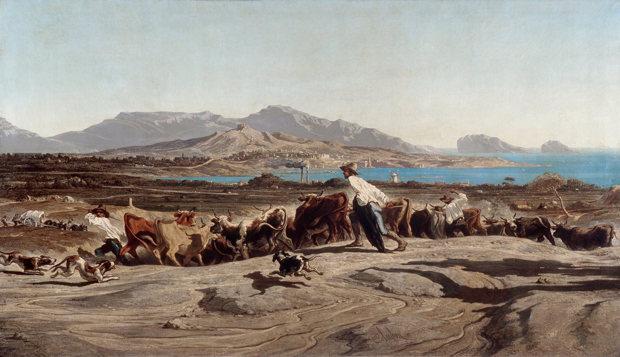 Vista de Marselha, caminhada pelos Aygalades - Pintura de Emile Loubon (1809-1863) de Emile Loubon