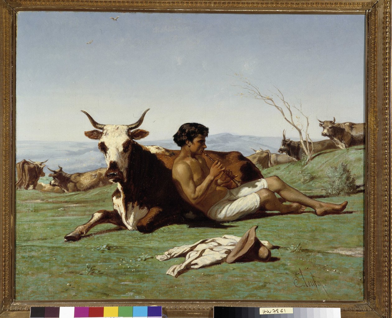 Jovem patriota a tocar flauta. Pintura por Emile Loubon (1809-1863). Menção obrigatória: Fondação de colecção de de Provence, Marselha de Emile Loubon