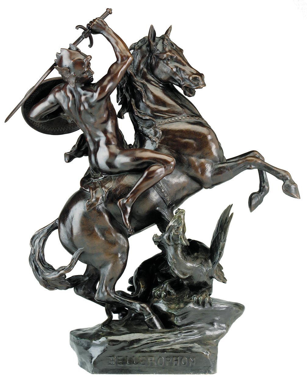 Belerofonte matando a quimera (bronze) de Emile Louis (after) Picault