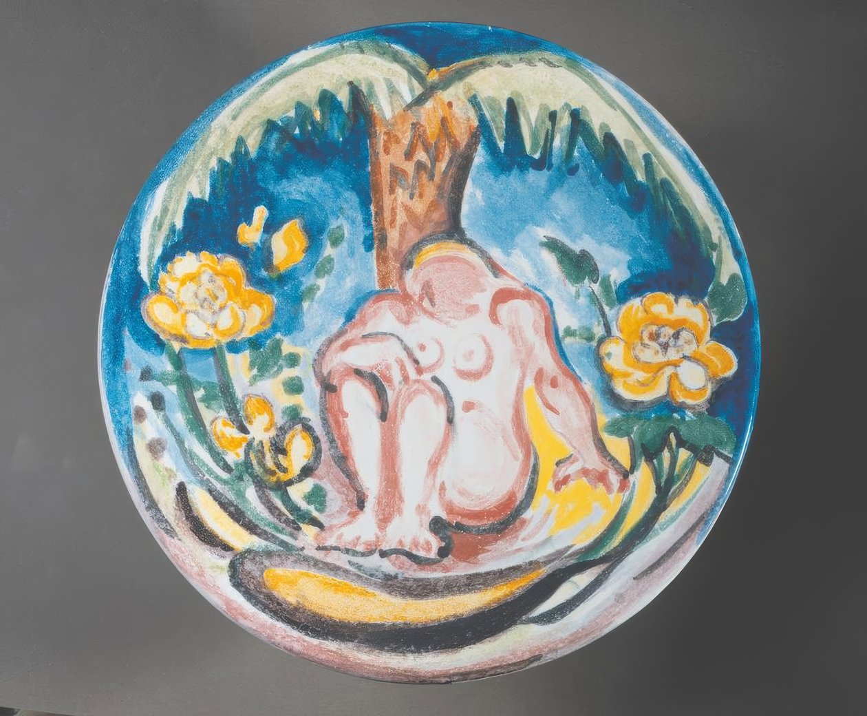 Desenho de nudismo feminino sob palmeiras de Emile Othon Friesz